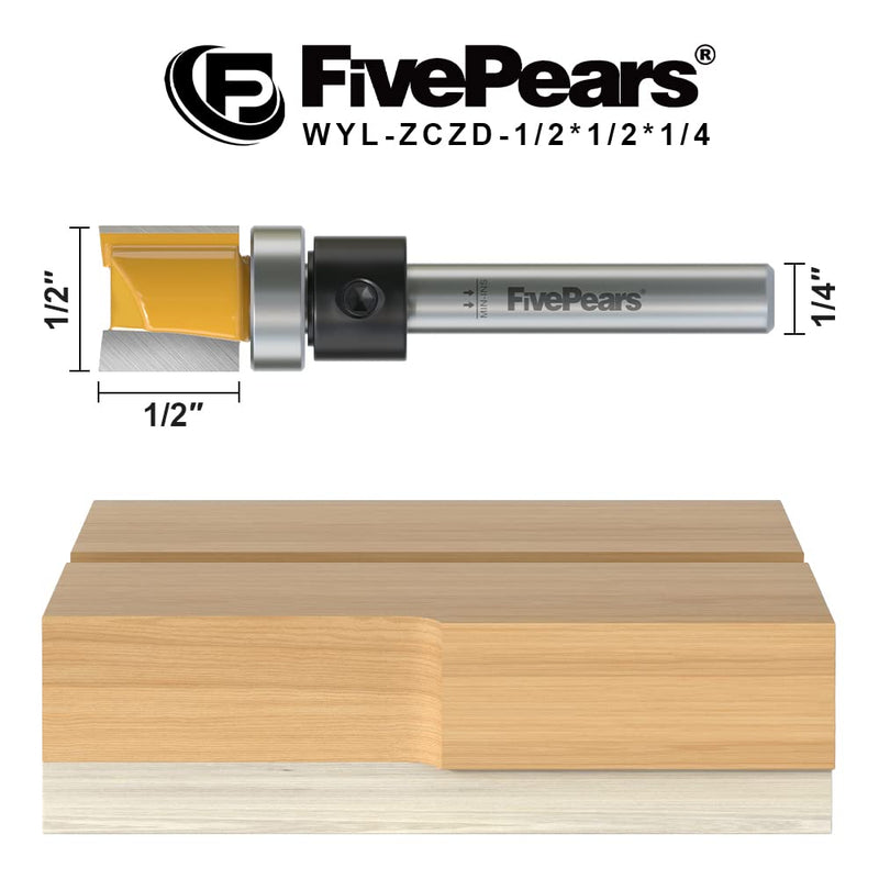 FivePears Pattern Flush Trim Router Bit 1/4 Inch Shank, 1/2 Inch Cutting Diameter, 1/2 Inch Cutting Length, Top Bearing Flush Straight Cut Trim Router Bit for Woodworking Shank Size: 1/4" Cutting Diameter: 1/2" 1/2" Dia - 1/2" CL - 1/4" Shank