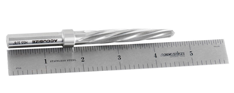 Accusize Industrial Tools High-Speed Steel Spiral Flute Aligning Reamer, 3/8" Cutting Diameter, 3/8" Shank Diameter, 0522-0038 3/8 in