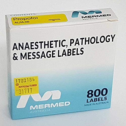 Propofol Anesthetic Syringe Labels - Box of 800 Labels on roll (1" core) in Box. Printed in Australia by Specialist Medical Printer. Latex-Free Adhesive.
