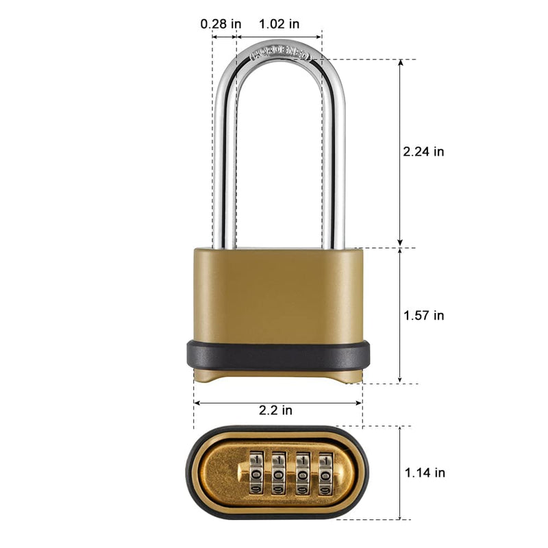 4 Digit Combination Lock, Heavy Duty Combo Padlock with Long Shackle for Outdoor Use,Sheds, Locker, Storage Unit, Gym and Gate - NewNest Australia