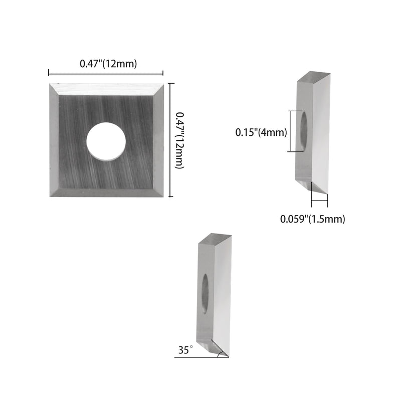 Square Corners 12mm Carbide Inserts, 12mm Length x 12mm Width x 1.5mm Thick, 35 Degree Cutting Angle, 4-Blade Straight Hole, Suitable for Replacing Helical Planer Cutter Heads (12 * 12 * 1.5mm) 12*12*1.5mm
