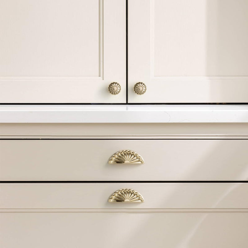 YAGU 10 Pack Sunflower Polished Brass Kitchen Cabinet Knobs 1-1/5 Inch Round Dresser Drawer Knob Bright Gold Furniture Hardware Shiny Brass Pulls for Closet Cupboard Wardrobe Single Hole Knobs