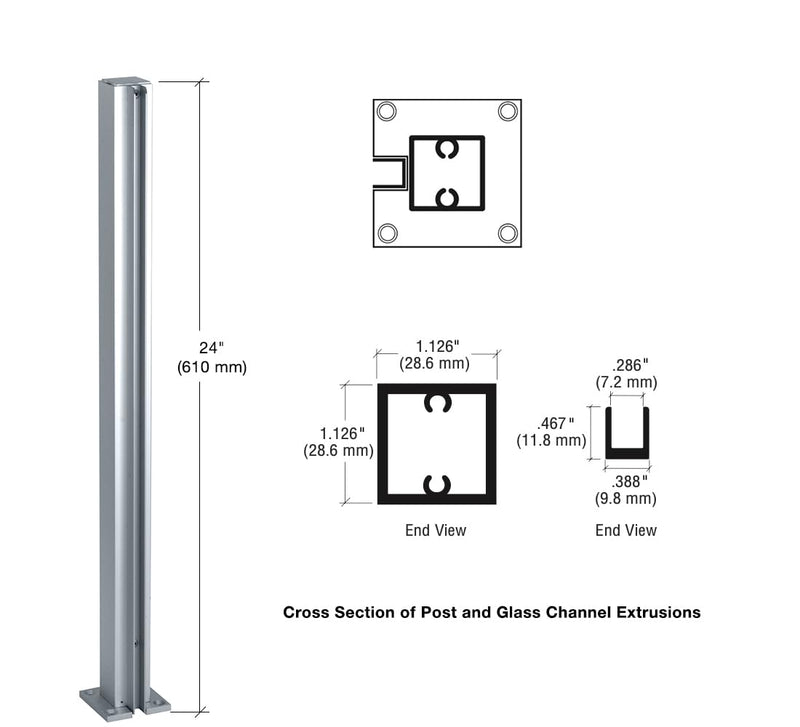 CRL Satin Anodized Standard 24" End Partition Post by CR Laurence