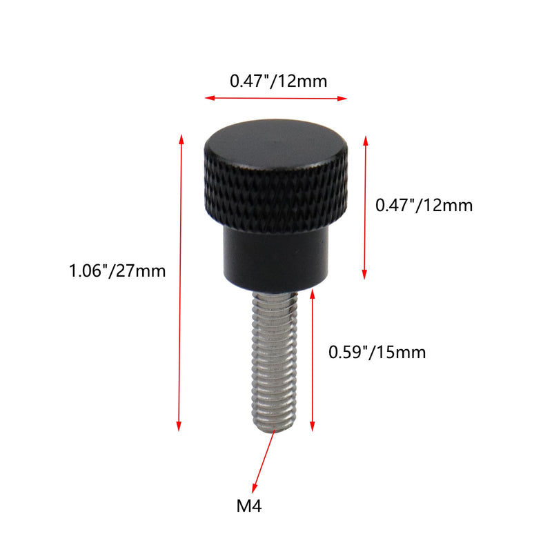 6 Pcs M4 0.59"(15mm) Threads High Head Knurled Thumb Screws Knobs Aluminum Alloy Red Knurled Shoulder Flat Tip Thumbscrew, Black 0.59"(15mm) Threads length