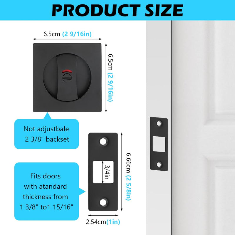 Pocket Door Hardware,Black Privacy Square Pockets Doors Lock, Pocke t Doo r Latch,Matte Black Contemporary Pocket Doors with Privacy Lock,Sliding Door Lock,1 Pack