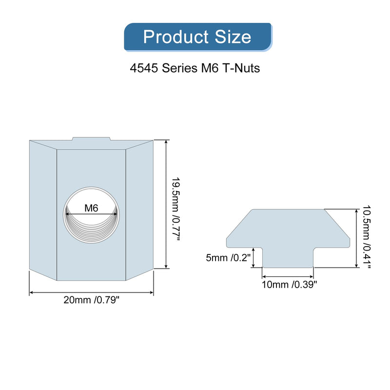 uxcell t Nuts, 24pcs - Galvanized Carbon Steel t Slot Bolts, 4545 Series M6 Hammer Head Fastener, Sliding t Nuts for Aluminum Extrusion Profile (Silver)