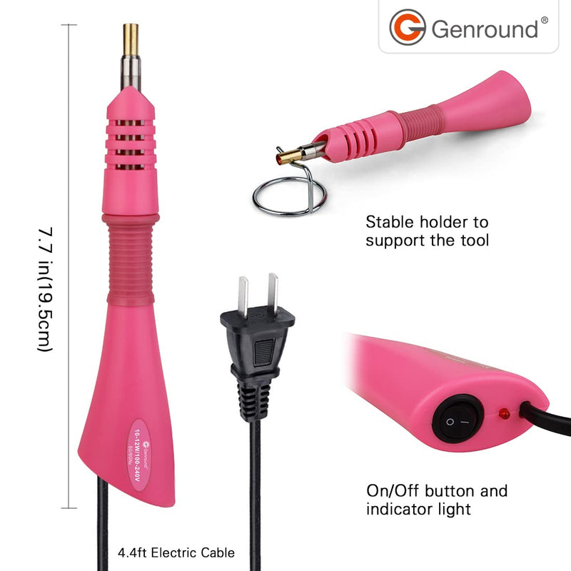 Hotfix Rhinestone Applicator, Genround Iron-on Hotfix Applicator Tool Wand Tool Set with 2 Boxes of Flat Back Gems Round Crystal Rhinestones/Storage Box/Tweezer/Gems Picking Pen for Clothes Shoes Card Pink -2 Boxes of Gems