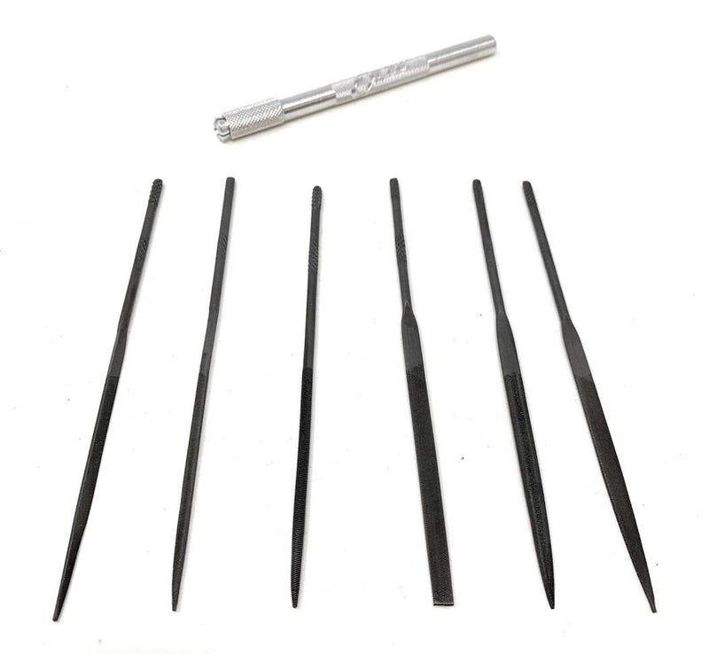 Excel Blades Hardened Alloy Strength Steel - Mini Needle File Set Includes Flat, Flat Warding, Square, Triangular, Round, and Half-Round File With American Made Aluminum Handle File Set w/ Handle