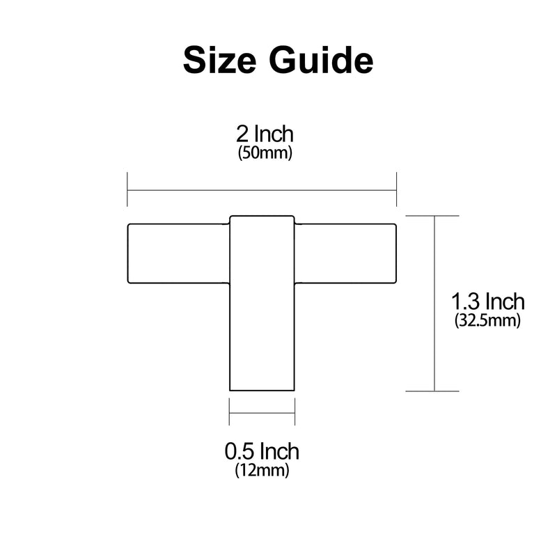 Alzassbg 10 Pack Matt Black Cabinet Knobs, 2 Inch(50mm) Cabinet Hardware T Bar Knurled Knobs for Cupboard and Drawers AL6201MB Single Hole Knobs