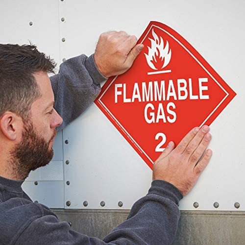 Division 2.1 Flammable Gas Placard, Worded 25-pk. - 10.75" x 10.75" Removable Self Adhesive Economy Vinyl for Short-Term Applications, DOT Hazmat Compliant, J. J. Keller & Associates, Inc.