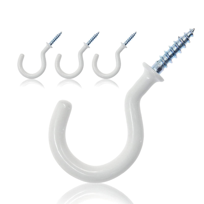50Pcs 1-Inch Cup Hooks Ceiling Hooks, Plastic-Covered Metal Screw-in Hooks, White 1 Inch