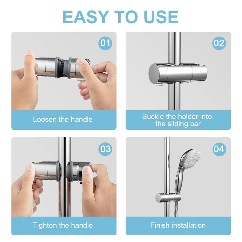 OFFO Shower Head Holder for Slide Bar Adjustable 0.71-1.00 in(18-25mm) O.D, Adjustable Holder for Slide Bar Slider Clamp Bathroom Replacement, 360 Degree Rotation Sprayer Holder, Chrome Plated 0.71-1.00 inches