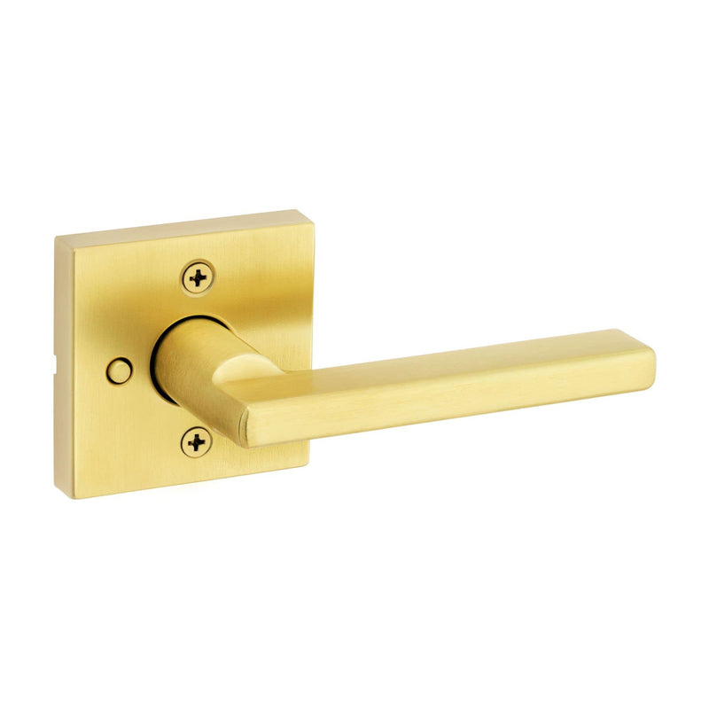 Kwikset Halifax Interior Privacy Door Handle with Lock, Door Lever For Bathroom and Bedroom, Satin Brass Reversible Keyless Push Button Lock Door Lever, with Microban Protection, Square Rose