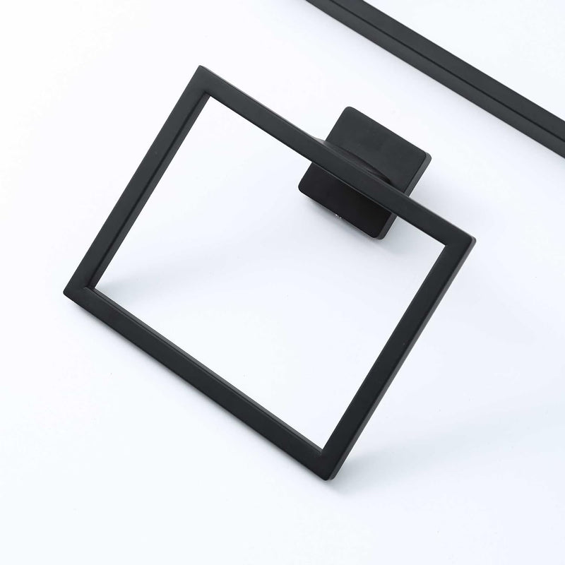 2 Pcs Square Towel Rings Black Hand Towel Holder Wall Mounted Hand Towel Rack Stainless Steel Kitchen Towel Holder Hand Towel Bar Bathroom Accessories for Towel Storage (Matte Black)