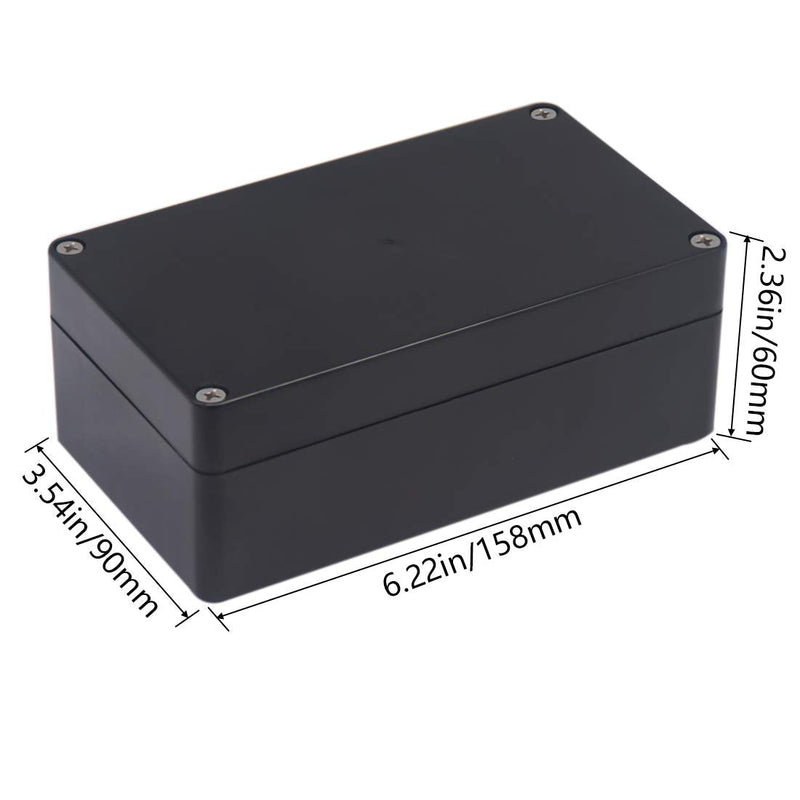 Project Box IP65 Waterproof Junction Box ABS Plastic Black Electrical Boxes DIY Electronic Project Case Power Enclosure 6.22x3.54x2.36 inch (158 x 90 x60 mm) 6.22"x3.54"x2.36"