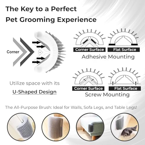 SunGrow Self-Grooming Brush for Ferrets & Cats, Light Gray Self Massager, Mountable to Corners and Flat Surfaces, Includes Brush, Catnip, Screws and Adhesive Tape (2 Pieces) 2 Pieces - PawsPlanet Australia