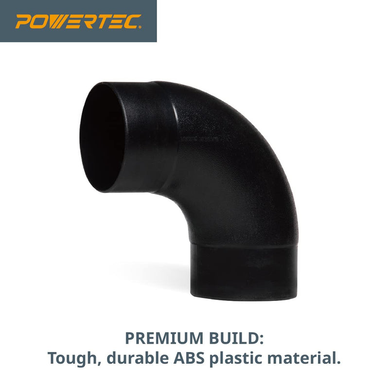 POWERTEC 70105-P2 4 In. 90 Degree Elbow - ABS Plastic Right Angle Dust Collector Connector, (Pack of 2) 4" Elbow