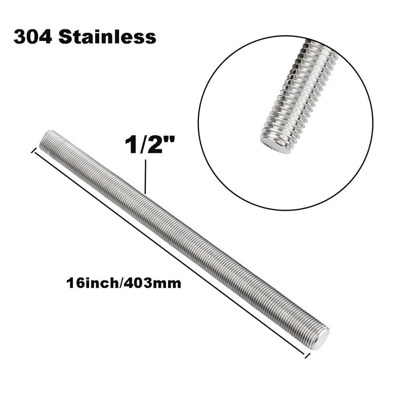 16-Inch Length,Stainless Steel Fully Threaded Rod,1/2" -13 Thread Size, Right Hand Threads, 304 Stainless Steel Threaded Screwand-Studs(2 Pieces) 1/2" -13(2pcs) 16 inches