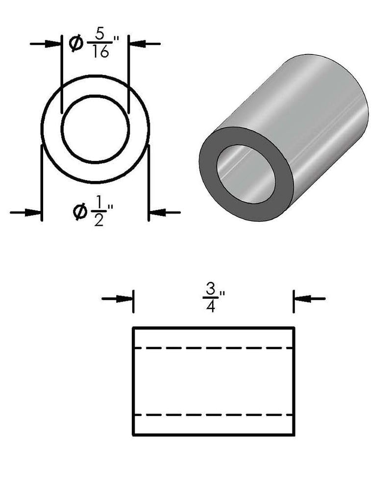 Aluminum Spacer 1/2" OD x 5/16" ID x Choose Your Length, Round Spacer Unthreaded Standoff Bushing Plain Finish, Fits Screws Bolts 5/16" or M8 by Metal Spacers Online (3/4" Length, 25 Pack) 3/4" Length