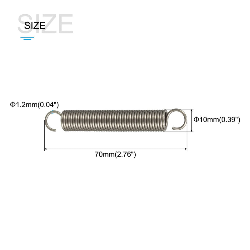 METALLIXITY Extension Spring (1.2x10x70mm/0.047"x0.39"x2.76") 2Pcs, Stainless Steel Tension Spring Wire - for Home Repair Construction Machinery 0.047"x0.39"x2.76"