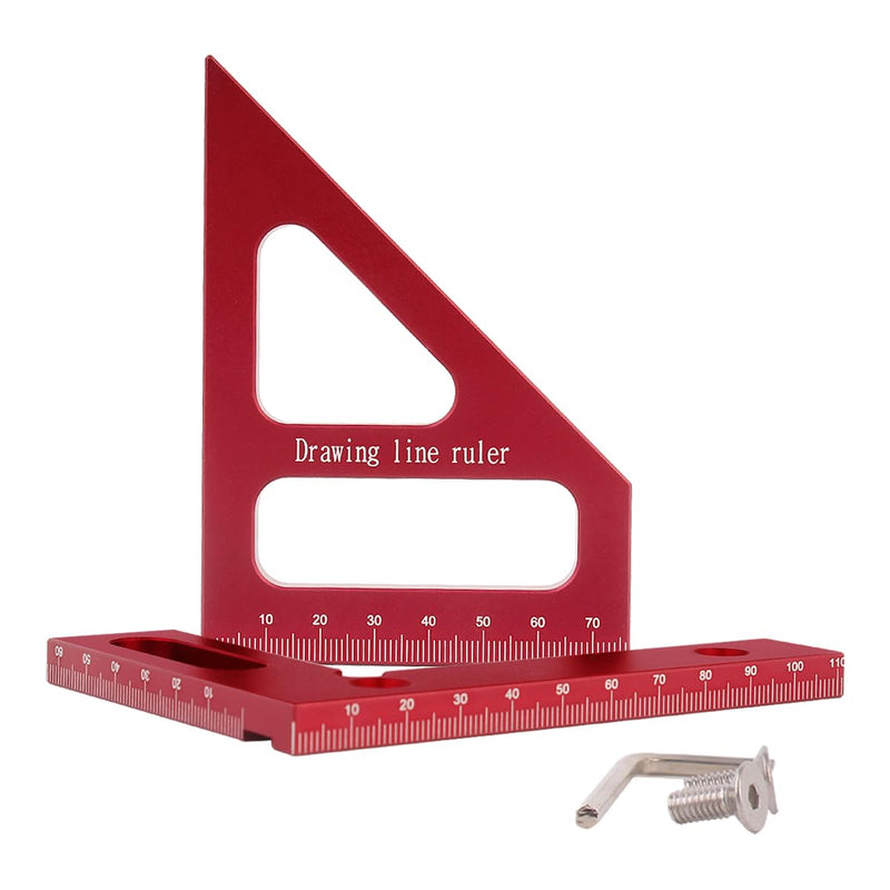 3D Multi-Angle Measuring Ruler,45/90 Degree Aluminum Alloy Woodworking Square Protractor,Drawing Line Ruler, Miter Triangle Ruler High Precision Layout Measuring Tool for Engineer Carpenter,R Red(Metric)