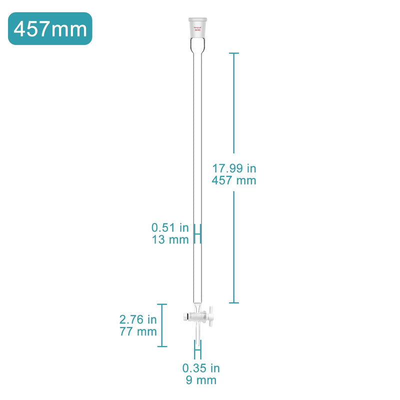 stonylab Borosilicate Glass Chromatography Column with G2 Sand Plate, 13 mm Inner Diameter, 457 mm Effective Length, 24/40 Joint