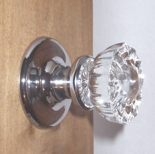 Perfect 12 Point Depression Crystal and Polished Chrome Passage Door KNOB Set with Our Exclusive Premium Rosette Connecting System. No Exposed Screws on Either Rosettes Backplate