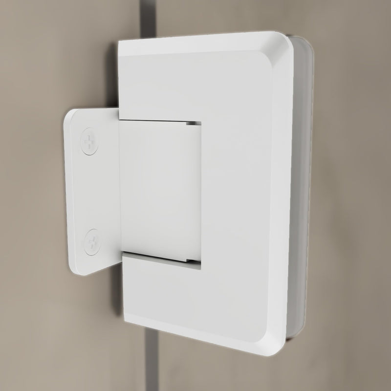 Brixwell Glass to Wall Mount Shower Door Hinge, Solid Forged Brass, White, with Short Back Plate, 3/8" and 1/2" Glass Thickness, 3-9/16" Height, Frameless Shower Hardware