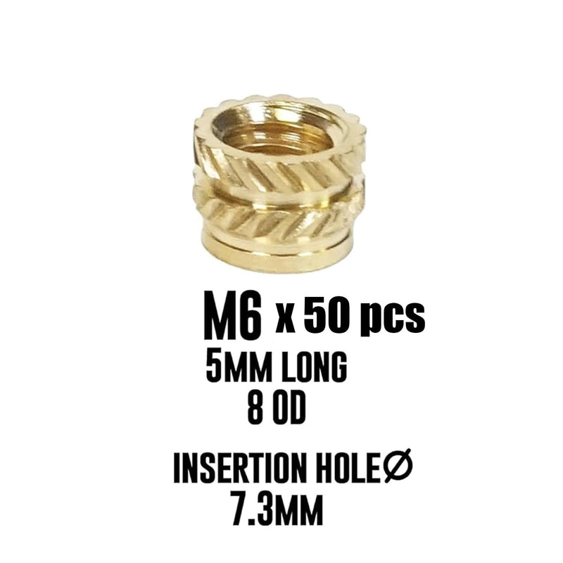 Heat Set Threaded Insert, Brass Inserts - Heat Set Inserts for 3D Printing, Plastic Parts & Prototyping | Metric Knurled Nuts for Secure Fastening (M6 x 8 OD x 5 L - 50 Pieces) M6 x 8 OD x 5 L - 50 Pieces