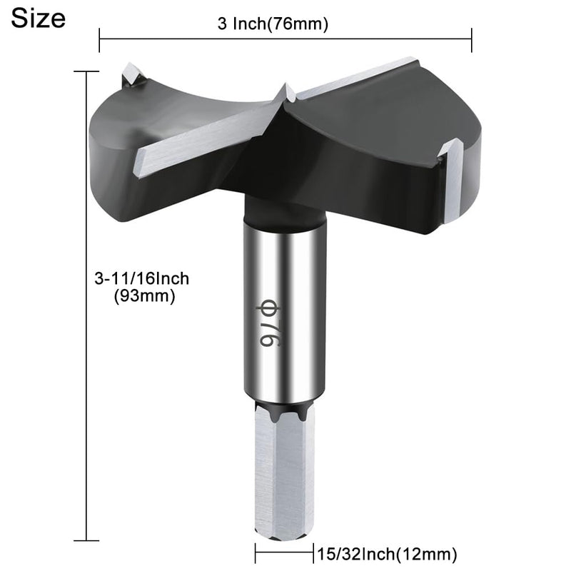 3 Inch Carbide Forstner Drill Bit, Carbide Tipped Forstner Bit for Hard Wood, Wood Drilling Bit Woodworking Hinge Cutter Tool Kits for Wood Plywood Plastic 76mm | 3''