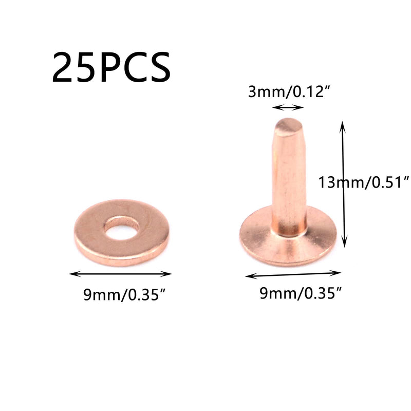 Crapyt 25 PCS Copper Rivets 0.35"×0.51"×0.12" Leather Copper Rivet Fastener is Suitable for Leather Products Such As Belt and Wallet Solid Copper Rivets With Burrs-Stirrup 0.35"×0.51"×0.12"