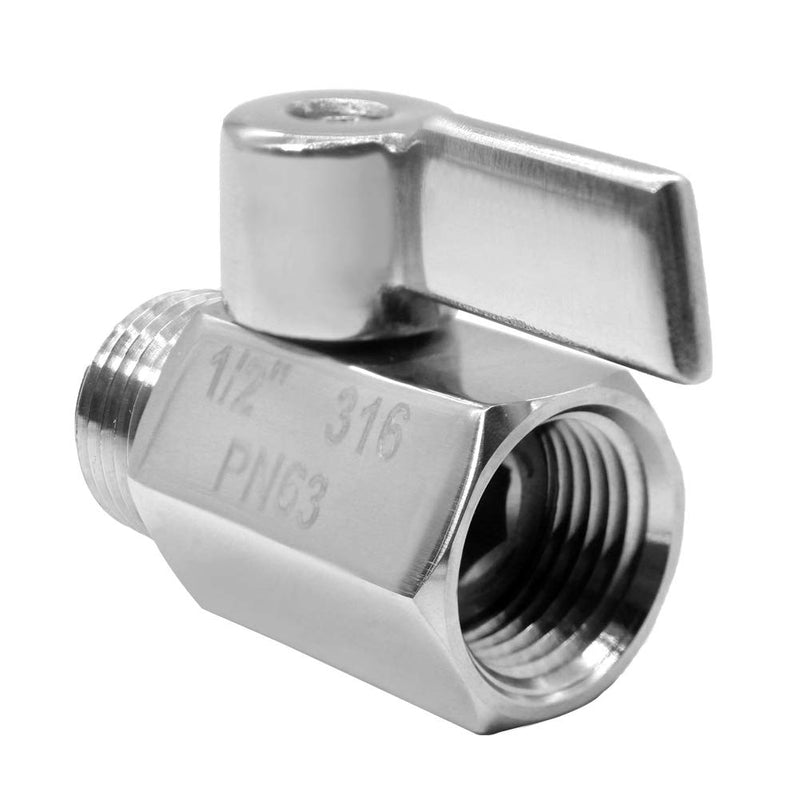 Beduan Mini Ball Valve Stainless Steel(316) 1/2" NPT Male x NPT Female Mini Ball Shutoff Valve (Pack of 2) 1/2 Inch 2 PACK