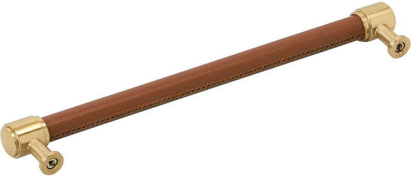 Signature Hardware 954069-O-81316 Lazzara 8-13/16 Inch Center to Center Cognac Leather Bar Cabinet Pull Golden Champagne