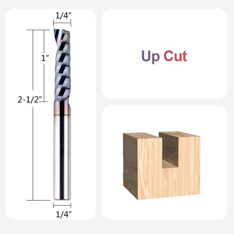SpeTool O Flute CNC Router Bit 1/4 Inch Shank 1 Inch Cutting Length with Extra Long Life Coating Single Flute End Mill for Acrylic Aluminum Wood Cut 1/4" Dia-1" CL-1/4" Shank