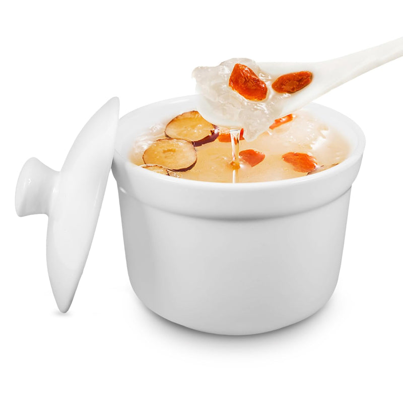 Luxshiny 2pcs Soup Cups with Lids White Ceramic Stew Pot with Lid Steam Soup Bowl Steaming Cup Soup Noodle Bowl Stockpot Cookware for Egg Custard Medicinal and Birds Nest 4 Inches