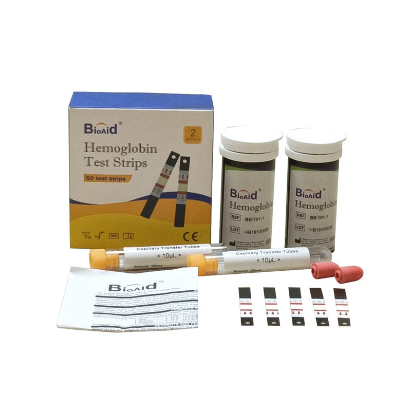 Bioaid Hemoglobin Strips 50 pcs with 50 pcs Capillary Tubes