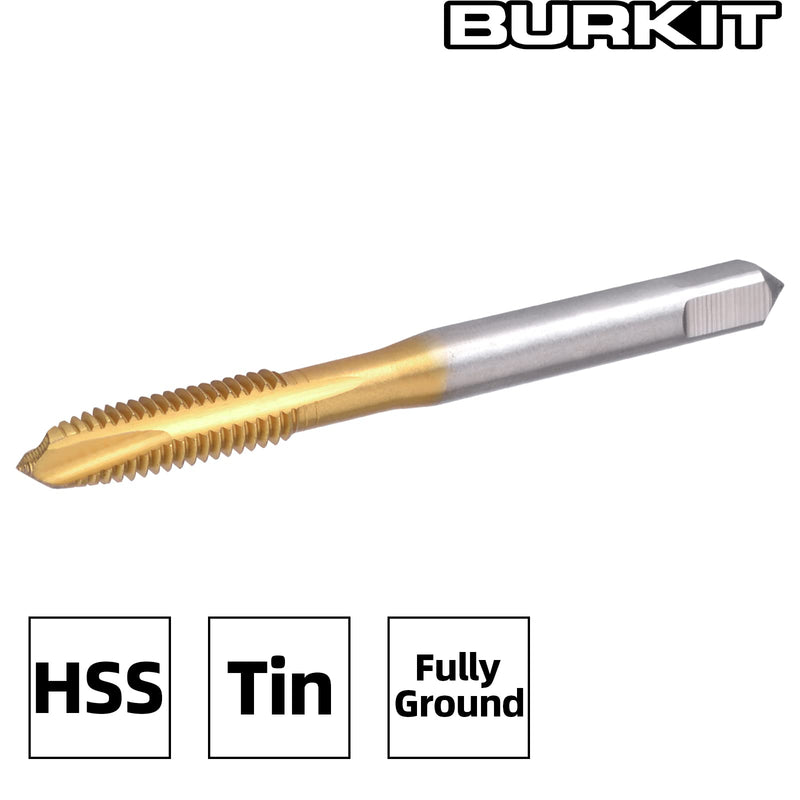 Burkit 2pcs M2.5 Spiral Point Tap, HSS Titanium coating M2.5 x 0.45 Spiral Point Plug Threading Tap Spiral Point Tap Ti-co