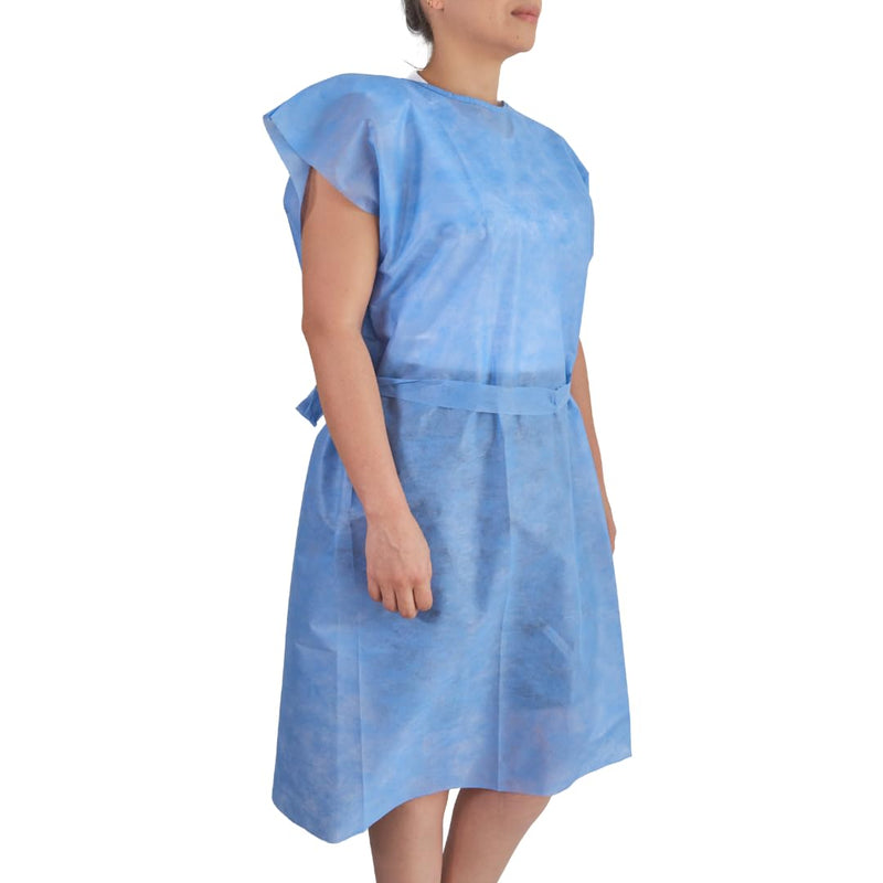Disposable Patient Gowns for Adults, 10-Pack — Short Sleeve, Back Tie Closure — For Medical, Hospital Use Standard Black