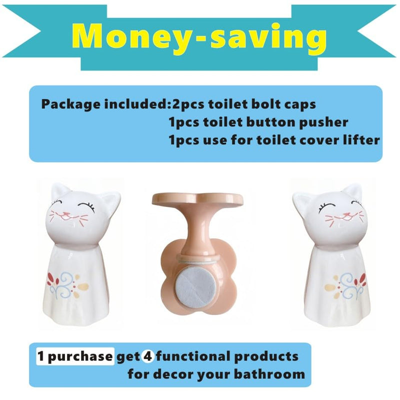 2Pcs Toilet Bolt Caps Decorative Animals Cat Ceramic Toilet Bolt Covers fit All Size Toilet Bolt Universal Toilet Caps