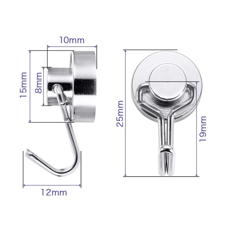 BTLIN Mini Magnetic Hooks, Strong Neodymium Magnet with Hook, Heavy Duty Small Metal Hanging Hook Max Load 18 lbs for Kitchen Fridge Grill Office 12 Pack