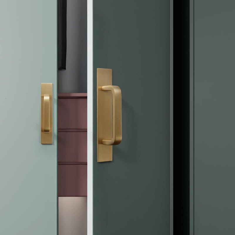 Solid Brass Cabinet Pull with Backplate, 2 Pack Brushed Gold Modern Drawer Handle for Cabinets Drawers and Wardrobes（2, Brushed Gold, 3 Inch(76mm) Hole Centers