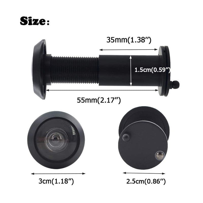 Door Viewer Peephole, Solid Brass 200-degree Door Viewer with Heavy Duty Rotating Privacy Cover for 1-3/8" to 2-1/6" Doors for Home Office Hotel (Black) Black