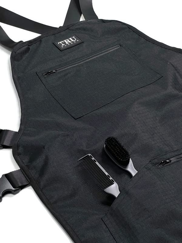 TRU BARBER Professional Apron, Barber Apron, Hair Stylist Apron, Tools Apron, Women/Men (Black)