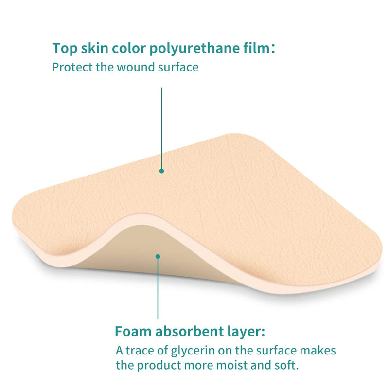 Dimora Foam Dressing, Sterile Non-Adhesive Hydrophilic Pads, Highly Absorbent 4"x4"(10 cm*10 cm) Pack of 10 Square Waterproof Dressing for Wound Care 4"x 4"(10PCS)