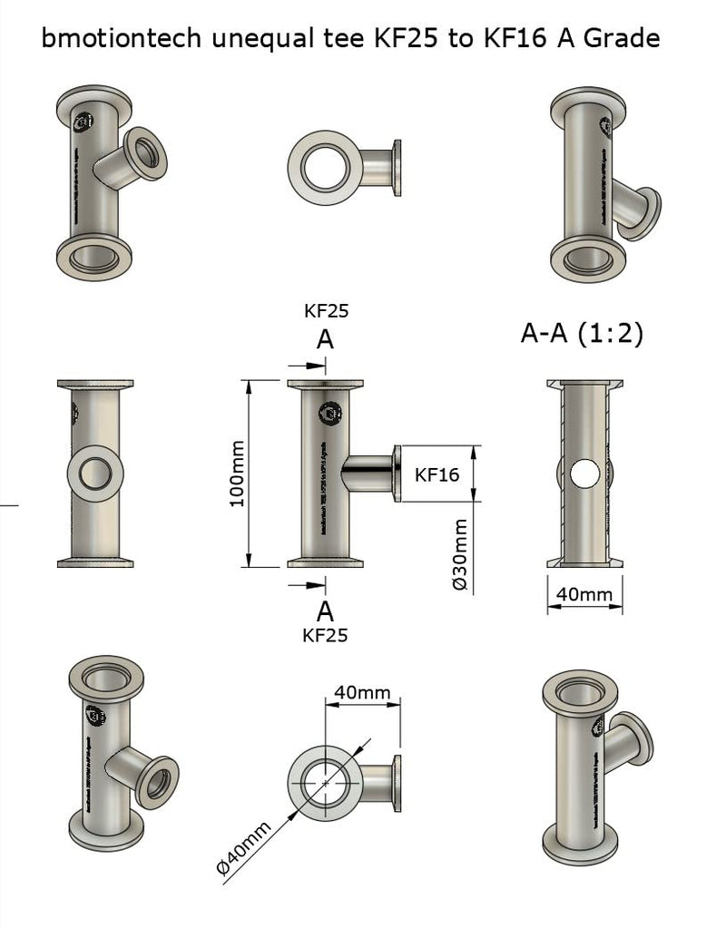 bmotiontech Superior Grade - Unequal Tee Fitting with ISO-KF KF25 Flange to KF16 Flange KF25 to KF16 unequal TEE