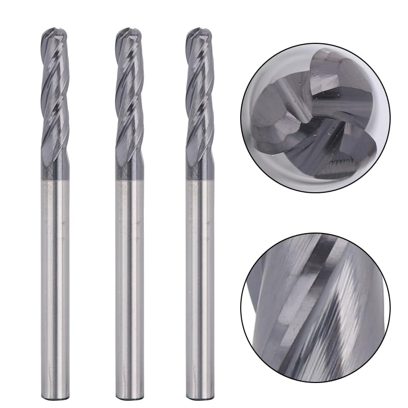 SainSmart Genmitsu 5pcs Ball Nose End Mills CNC Router Bits, 1/8" Shank Tungsten Steel CNC Cutter with 3-Flute, 1-1/2” Overall Length TiAlN Coated for Aluminum, Metal, Plastic, MDF, Wood, 3BNB05