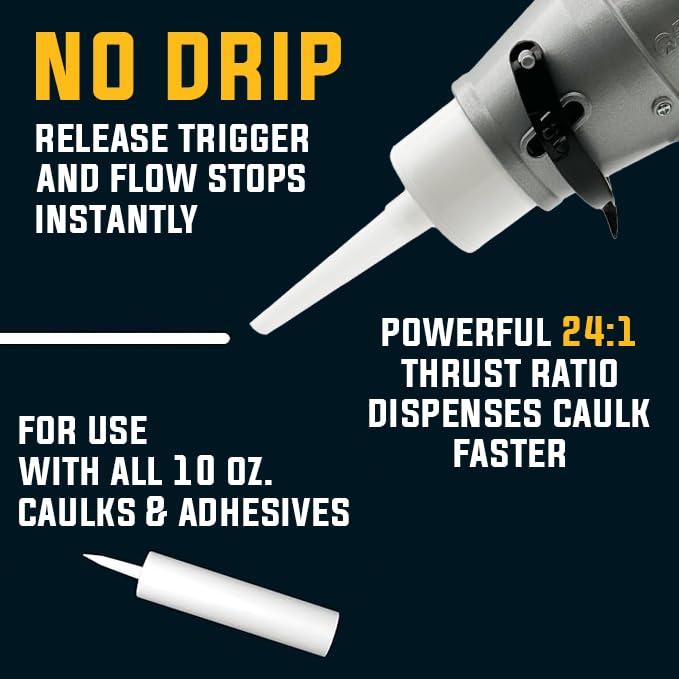 SILIGUN™ PRO Compact 24:1 Caulking Gun - No Drip Caulk Gun - Patent Design - Lightweight Aluminum Frame - Works with all 10 oz Tubes Siligun Pro