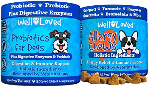 Well Loved Probiotics for Dogs & Well Loved Dog Allergy Chews Bundle, Vet Developed, Made in USA