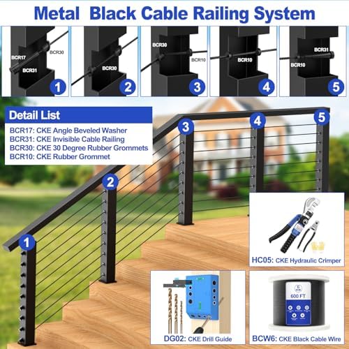 CKE 50 Pack Black Swage Tensioner Terminal, Black T316 Stainless Steel Invisible Cable Railing Kit for 1/8" Cable Wire Rope, Invisible Cable Railing Hardware for 2x2 Wood & Metal Post BCR31