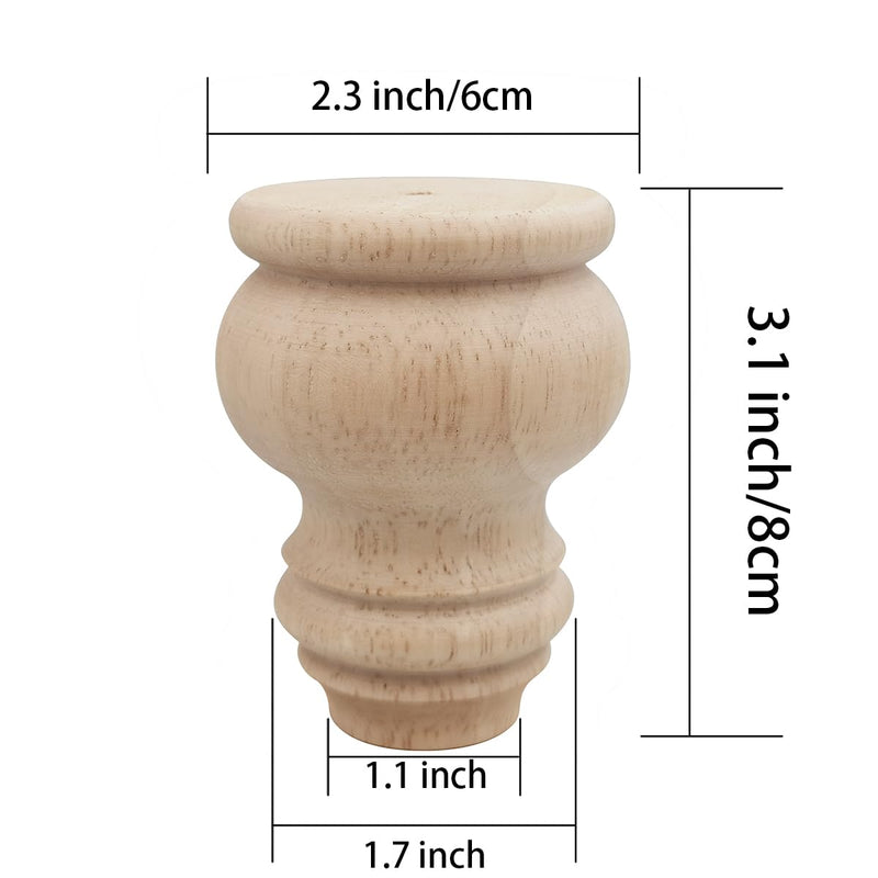 3" Tall Solid Wood Furniture Legs Unfinished Bun Feet for Cabinet Sofa Ottoman TV Stand Loveseat Dresser Set of 4